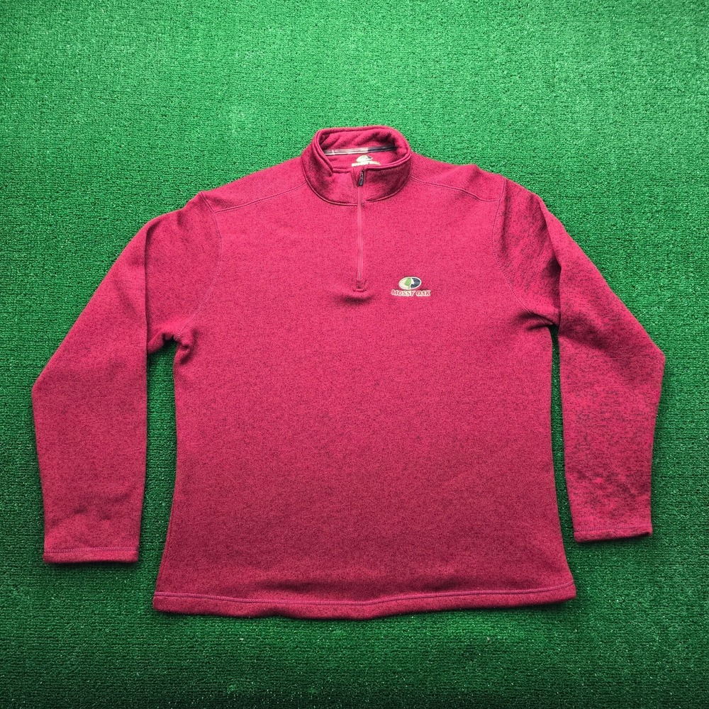 Mossy Oak Pullover Sweater Mens Large Burgundy Heather Quarter Zip Fleece Hiking
